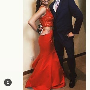 Red two piece prom dress